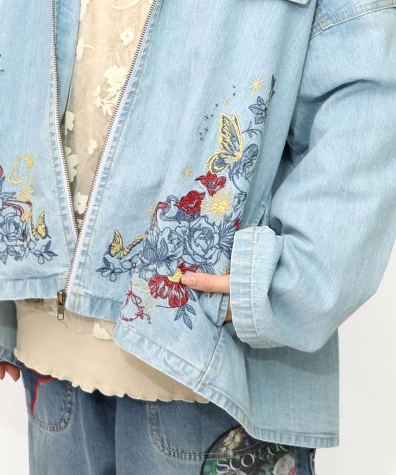 星座モチーフ刺繍 デニムブルゾン-18