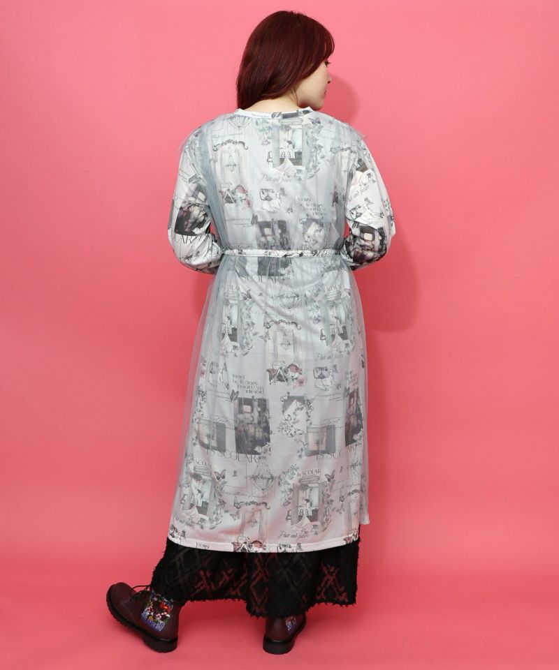 現在と過去イメージプリント チュール重ねワンピース-5
