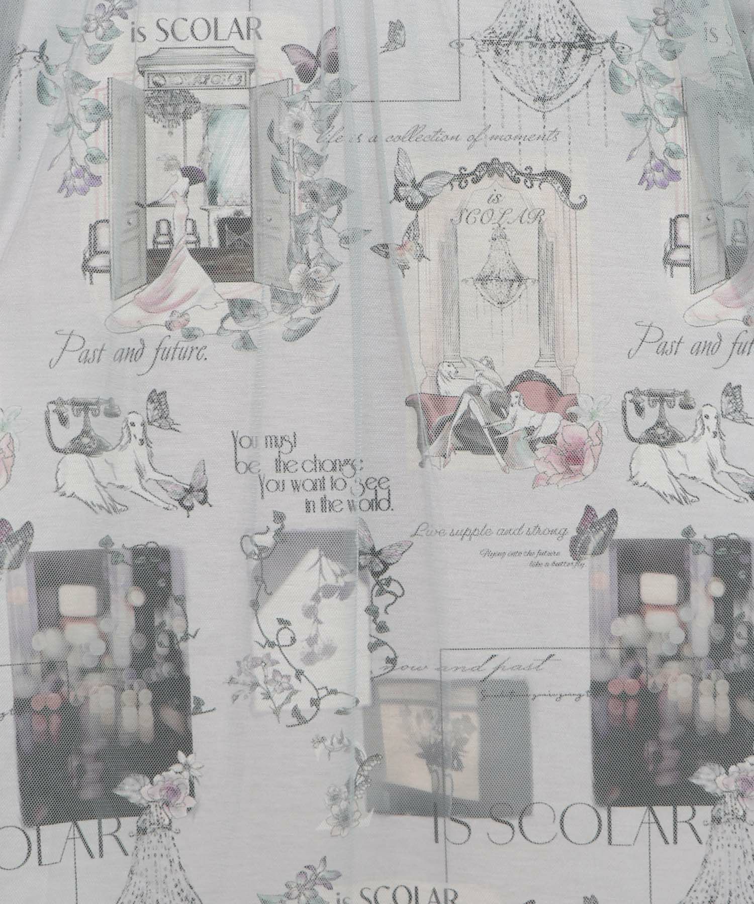 現在と過去イメージプリント チュール重ねワンピース-12