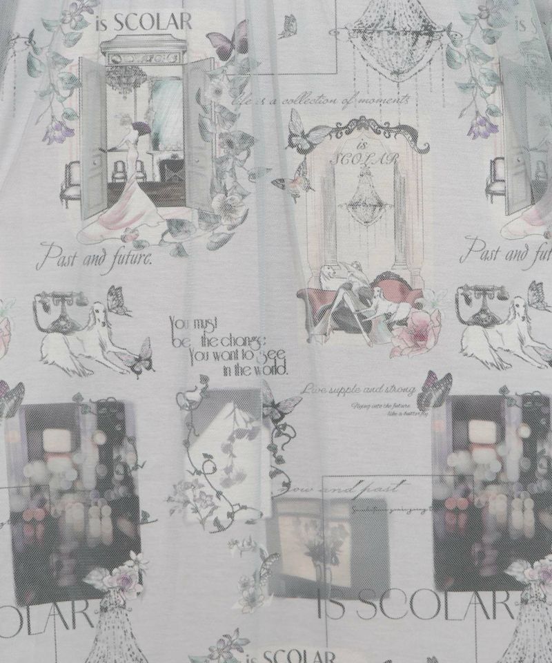 現在と過去イメージプリント チュール重ねワンピース-12