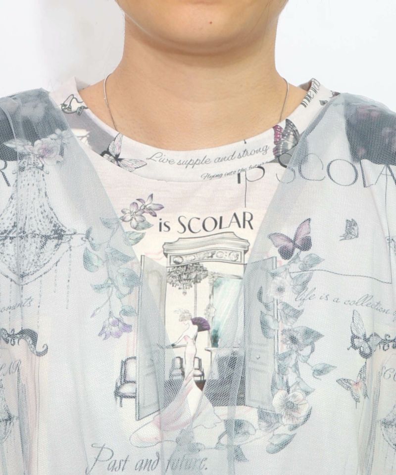 現在と過去イメージプリント チュール重ねワンピース-14