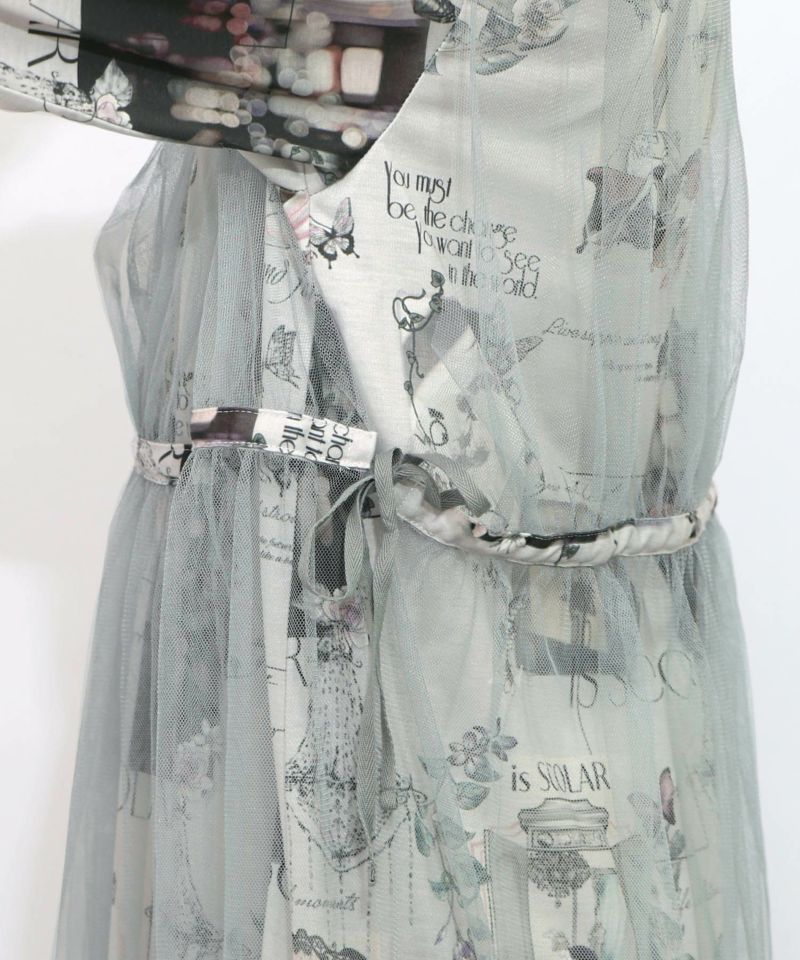 現在と過去イメージプリント チュール重ねワンピース-16