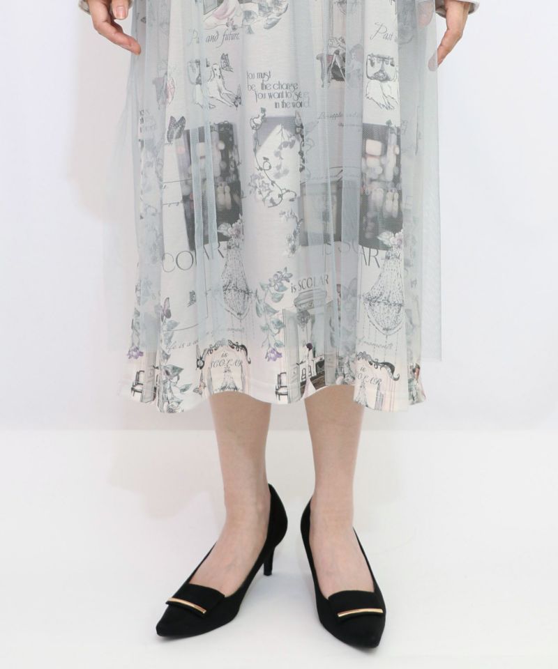 現在と過去イメージプリント チュール重ねワンピース-17