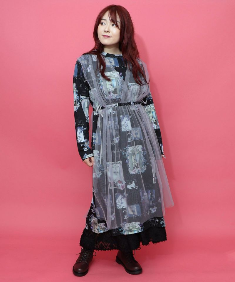 553208：現在と過去イメージプリント チュール重ねワンピースの通販-ScoLar