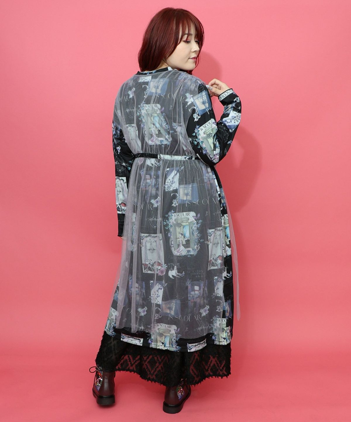 現在と過去イメージプリント チュール重ねワンピース-23