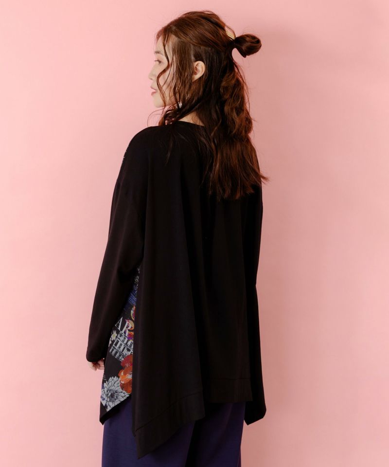 蝶花コラージュ柄 異素材切替プルオーバー-5