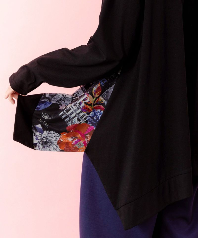 蝶花コラージュ柄 異素材切替プルオーバー-7