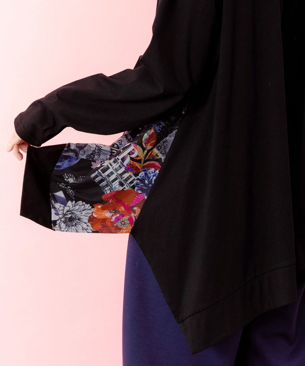 蝶花コラージュ柄 異素材切替プルオーバー-7