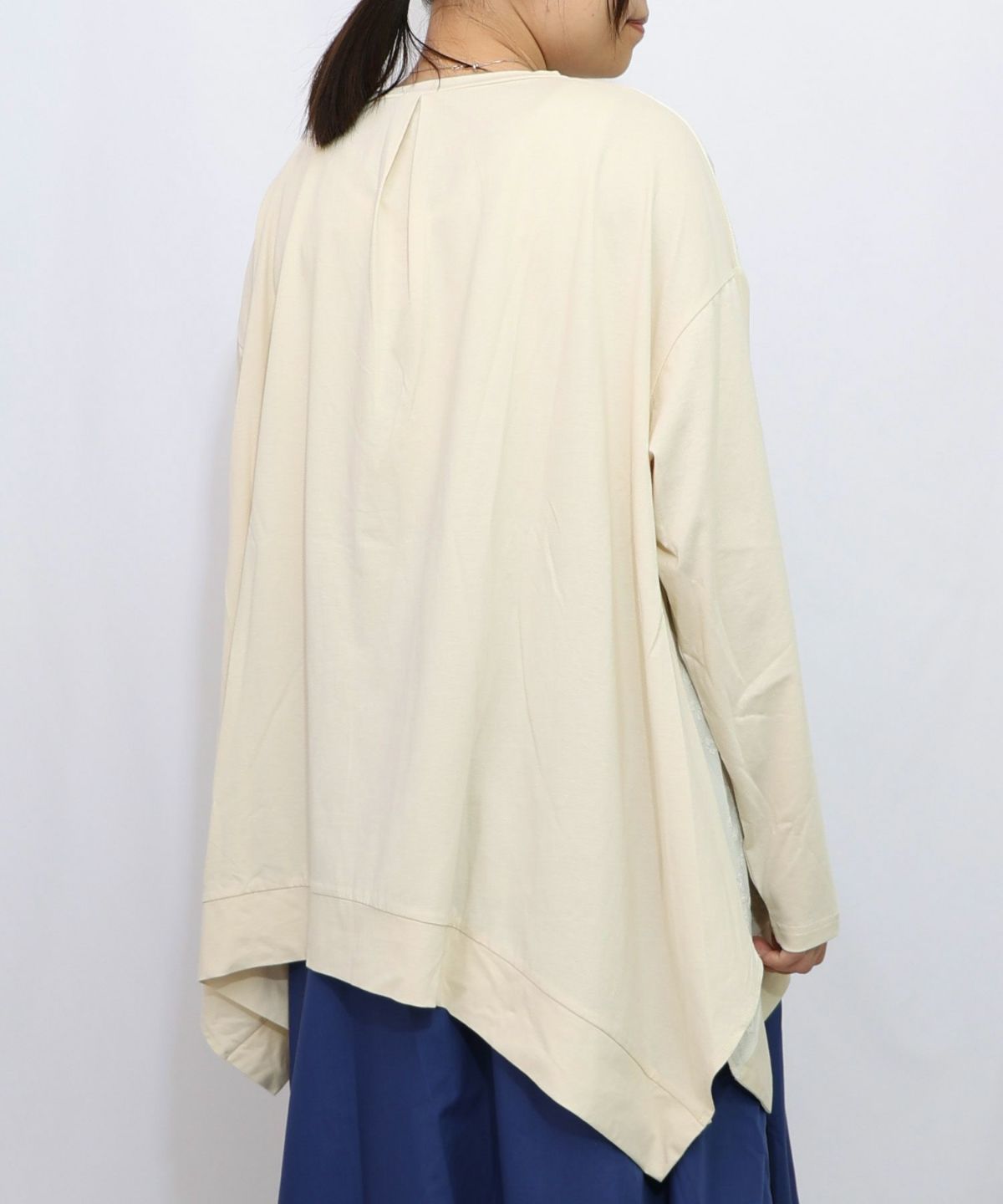 蝶花コラージュ柄 異素材切替プルオーバー-10