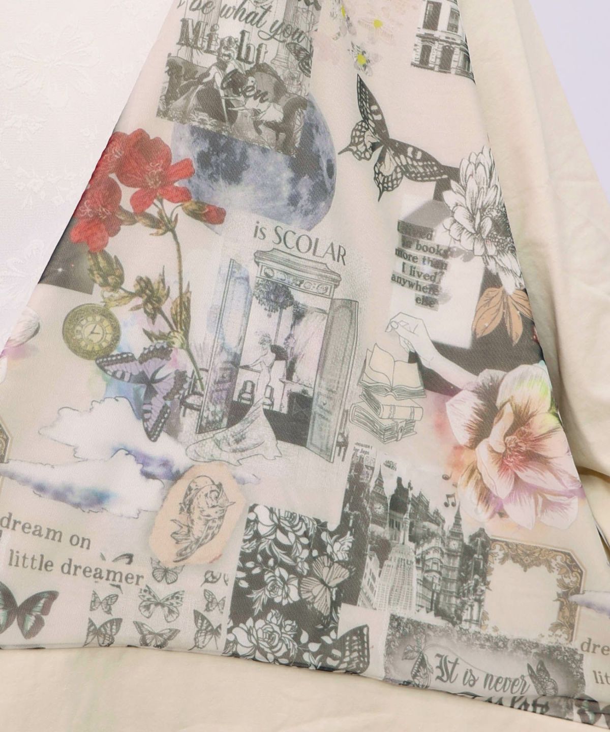 蝶花コラージュ柄 異素材切替プルオーバー-11