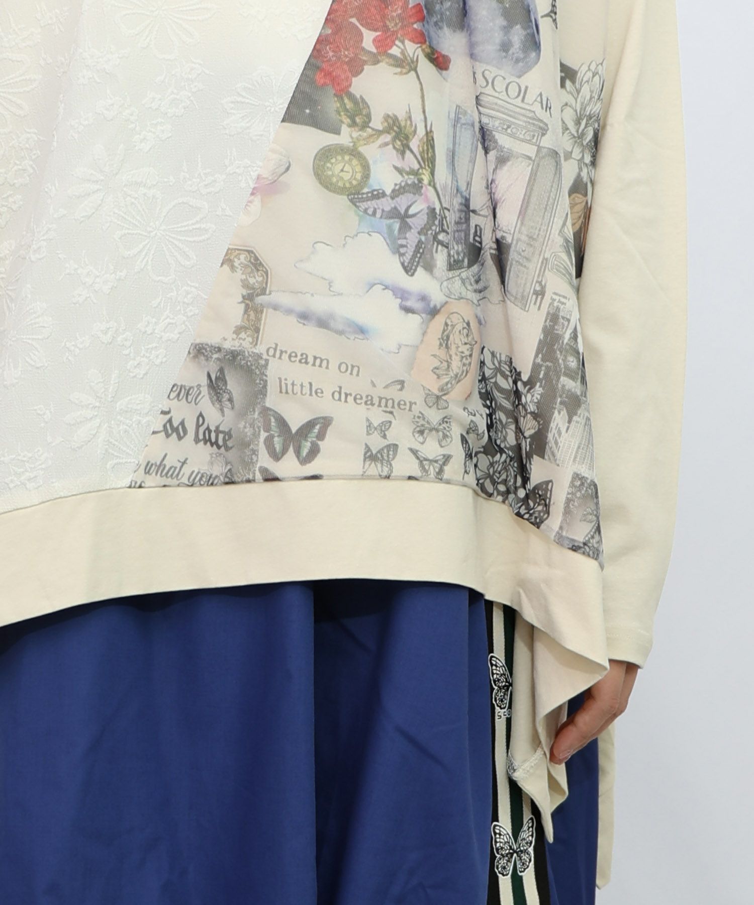 蝶花コラージュ柄 異素材切替プルオーバー-18