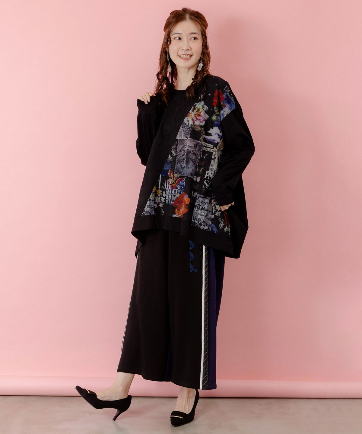 蝶刺繍バイカラー 異素材切替パンツ-2