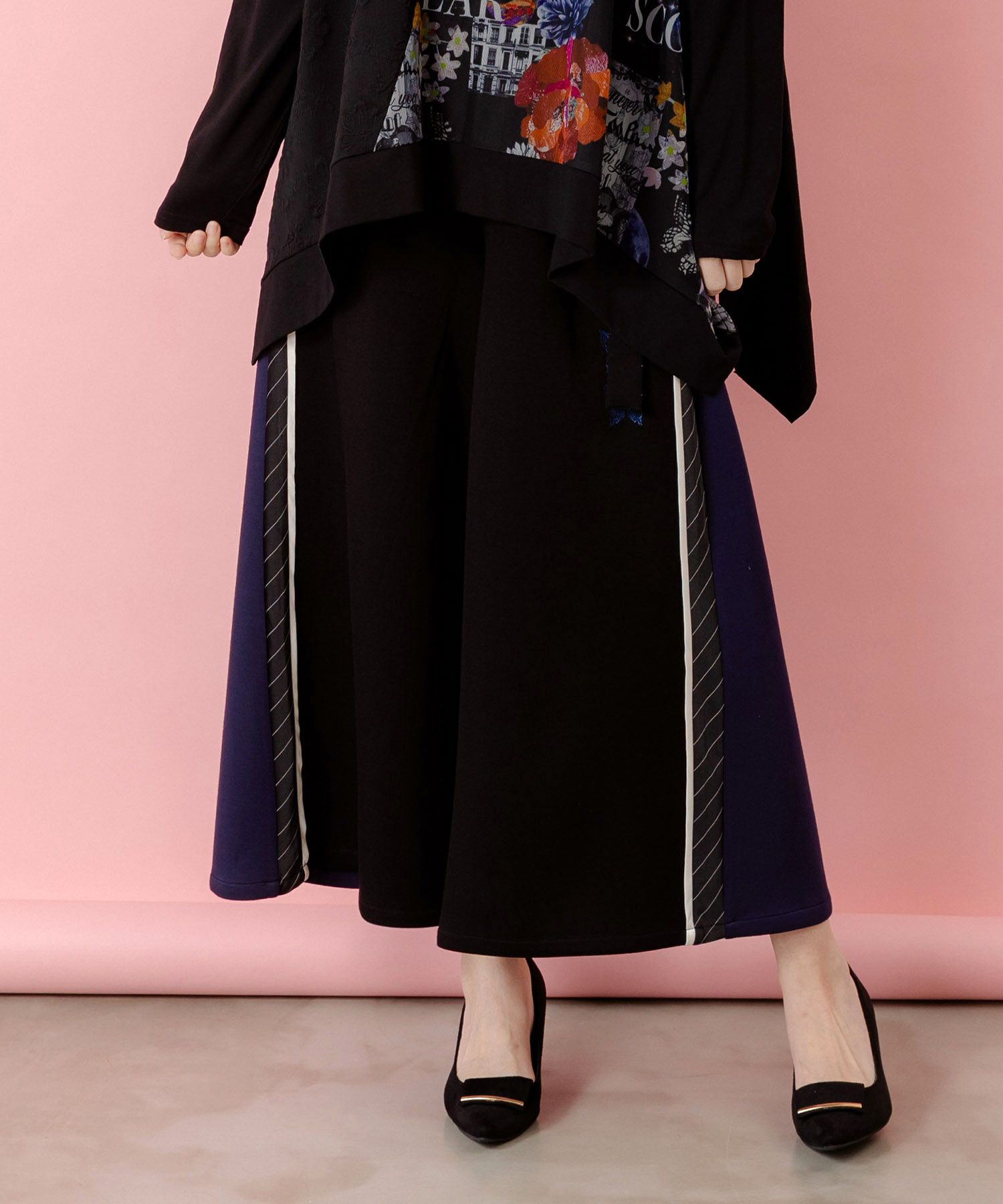 蝶刺繍バイカラー 異素材切替パンツ-3