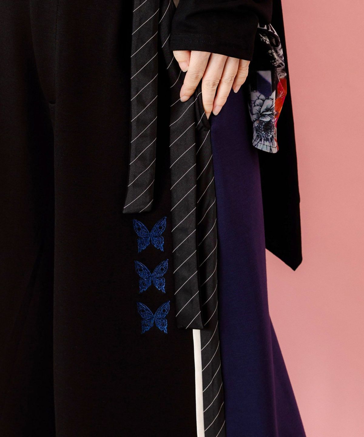 蝶刺繍バイカラー 異素材切替パンツ-7