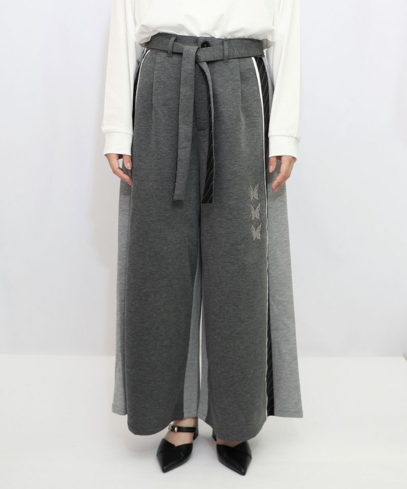 蝶刺繍バイカラー 異素材切替パンツ-8