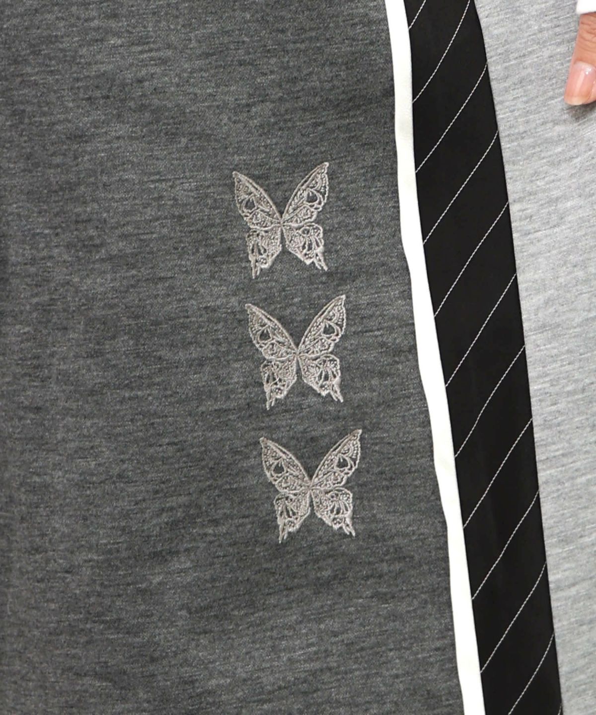 蝶刺繍バイカラー 異素材切替パンツ-11