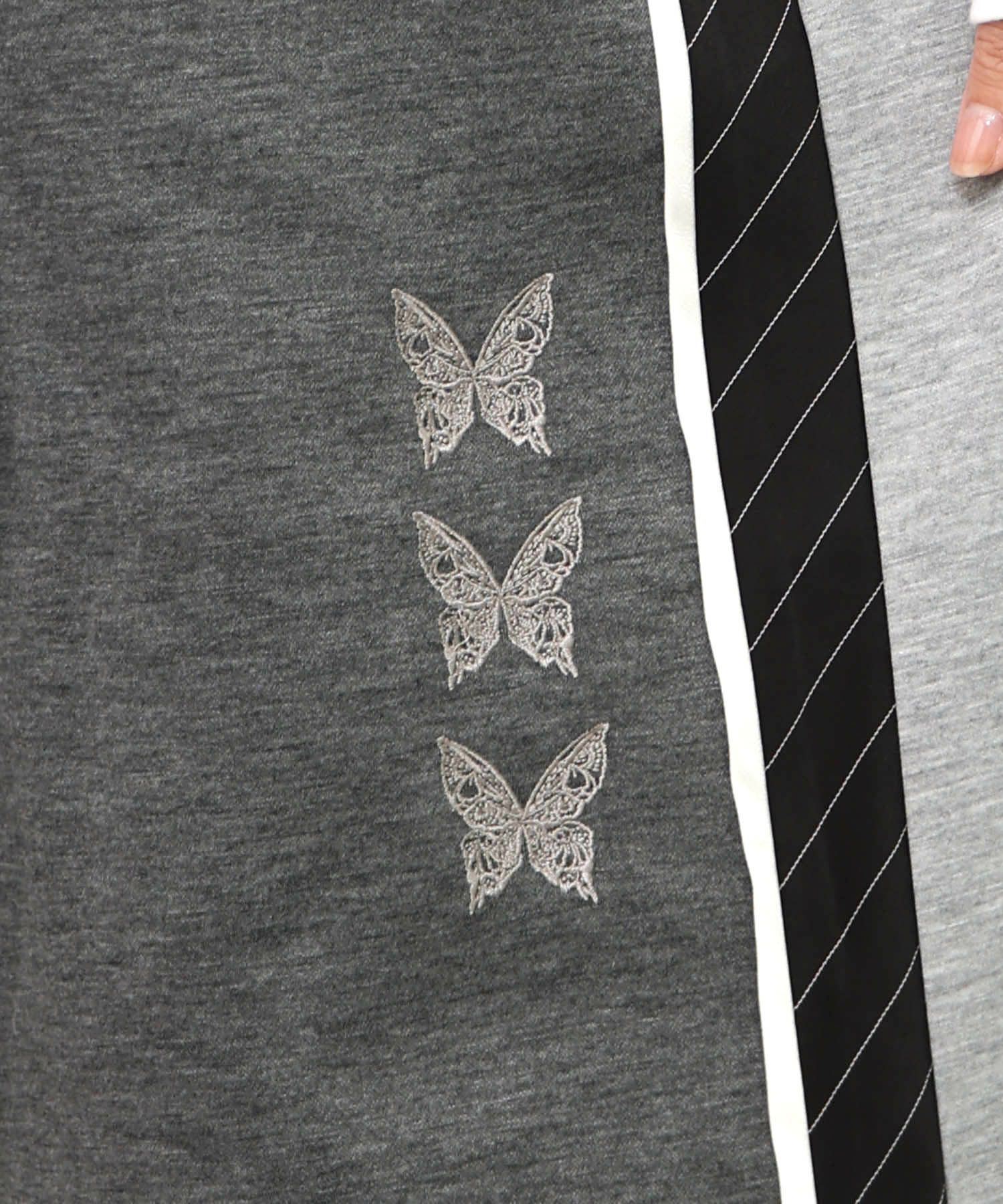 蝶刺繍バイカラー 異素材切替パンツ-11