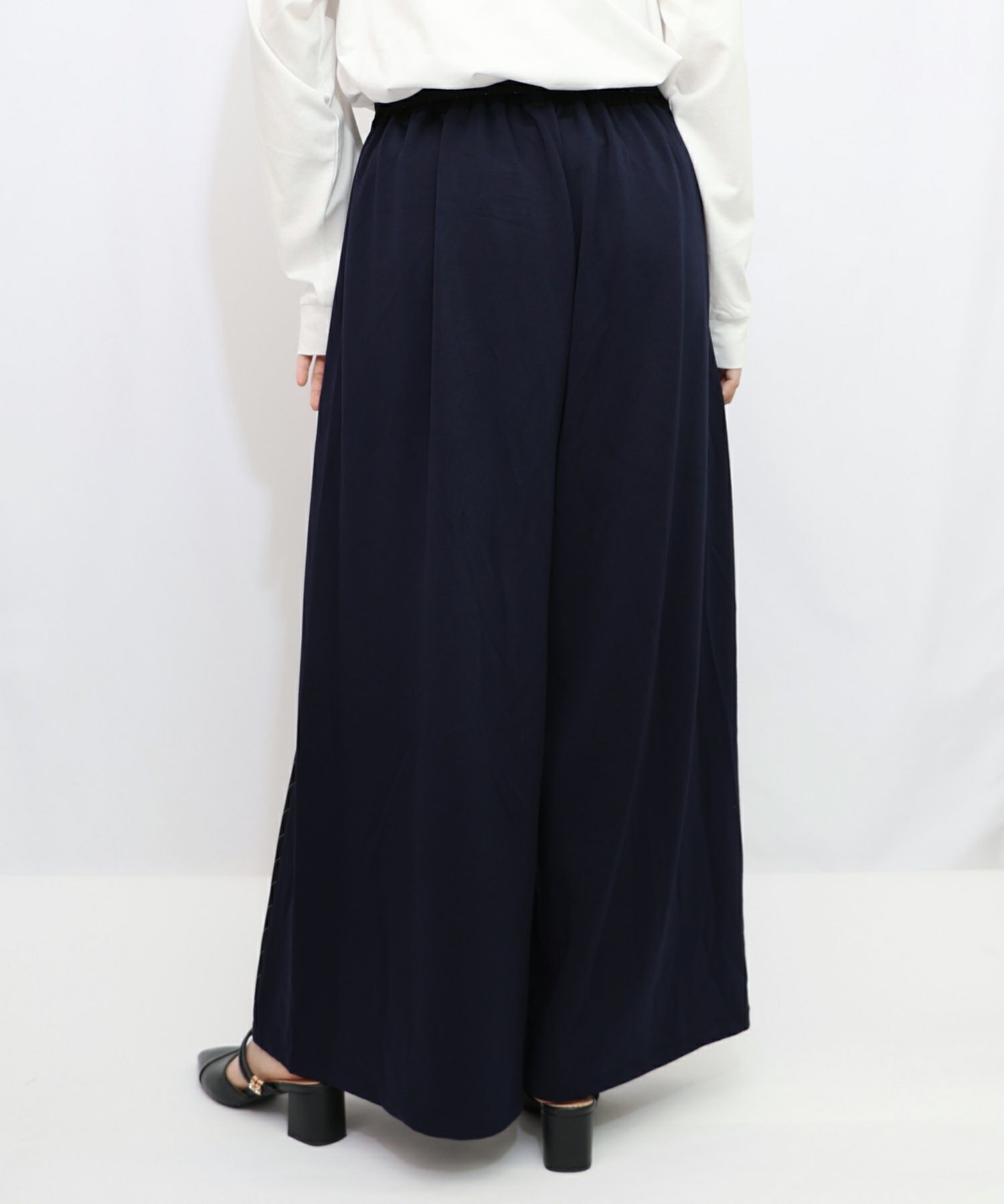 蝶刺繍バイカラー 異素材切替パンツ-14