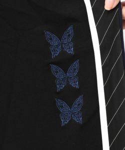 is scolar 花 蝶 異素材 切り替え デニム ワイドパンツ スカーフ is scolar 花 蝶 異素材 切り替え デニム ワイドパンツ スカーフ
