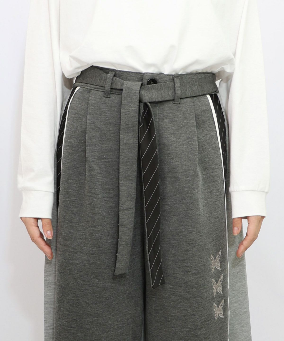 蝶刺繍バイカラー 異素材切替パンツ-16
