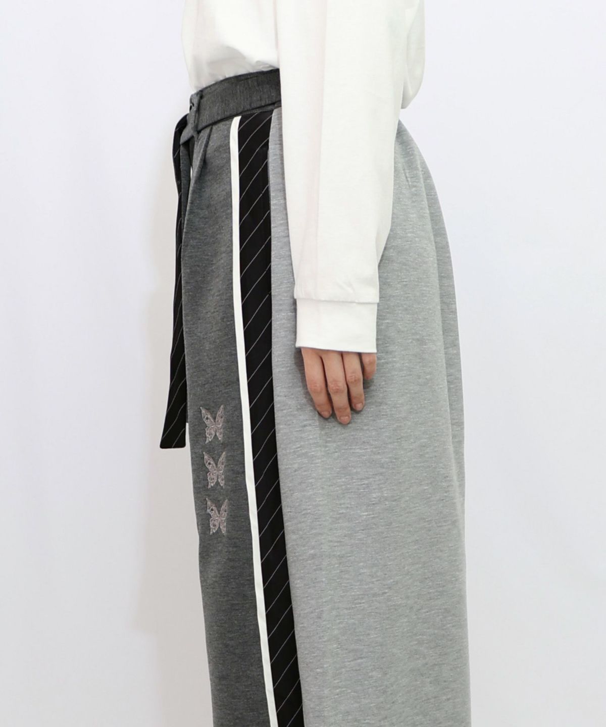 蝶刺繍バイカラー 異素材切替パンツ-17