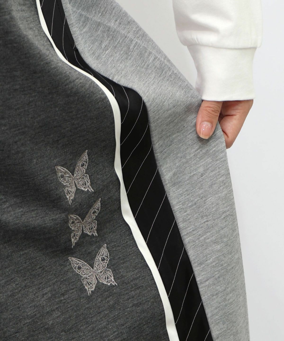 蝶刺繍バイカラー 異素材切替パンツ-19