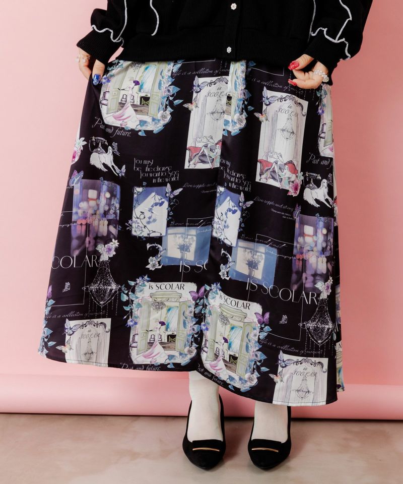 現在と過去 イメージプリントスカート-1