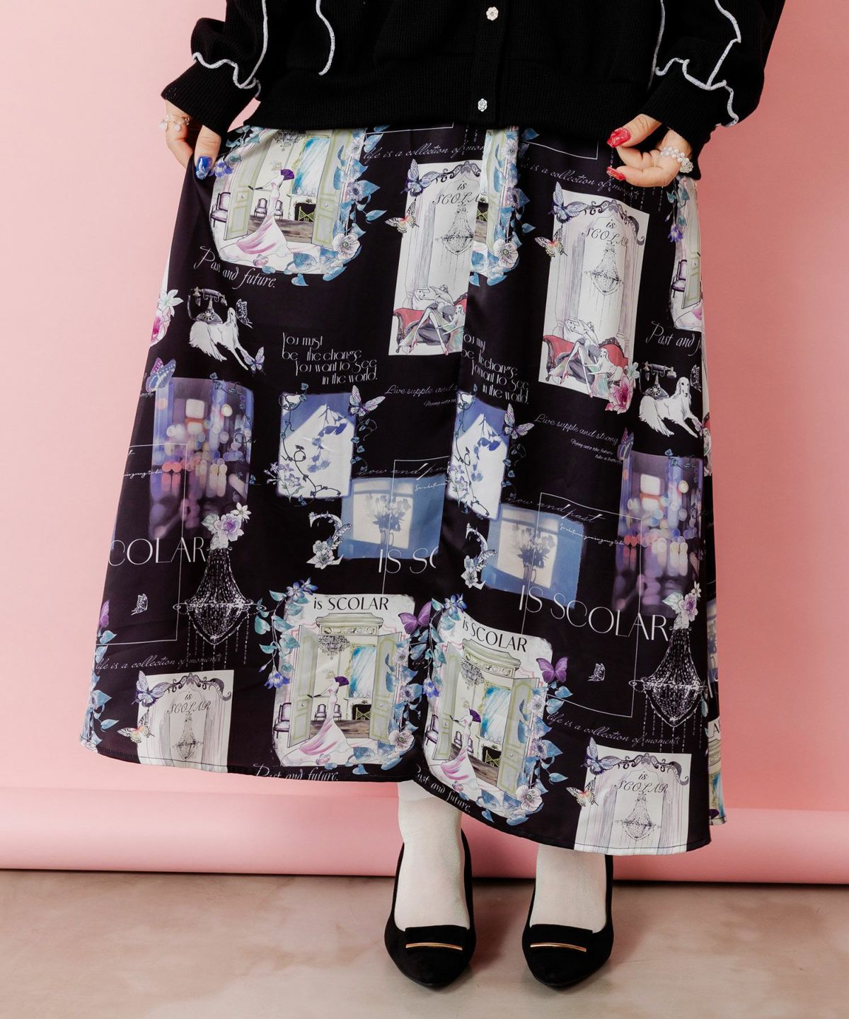 現在と過去 イメージプリントスカート-1