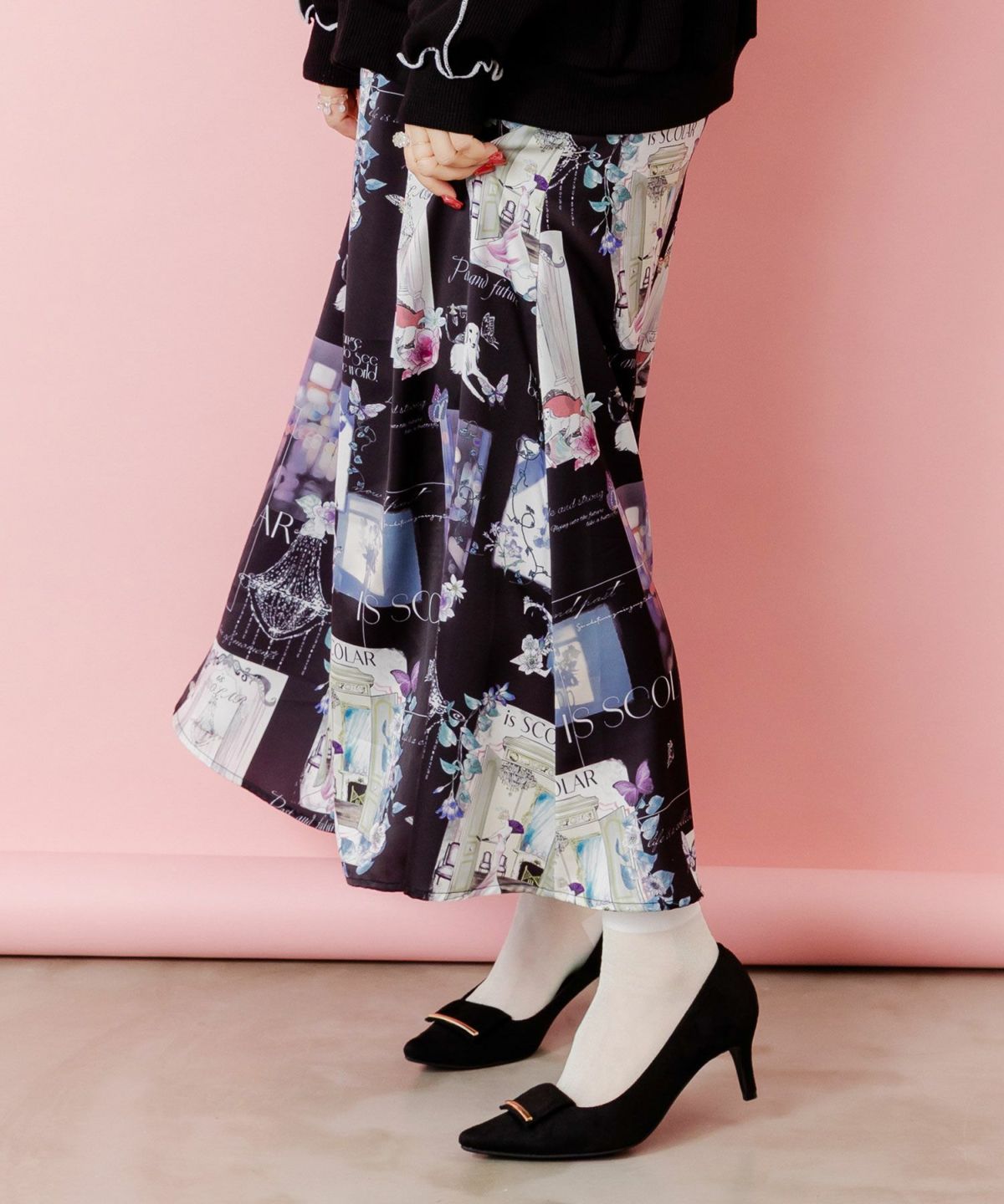 現在と過去 イメージプリントスカート-3