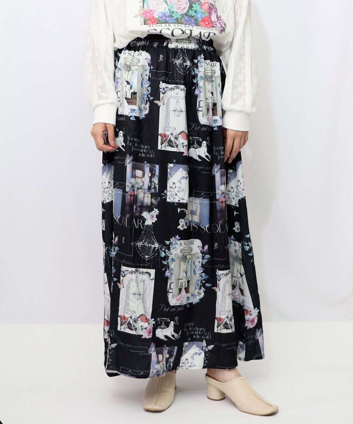 現在と過去 イメージプリントスカート-6