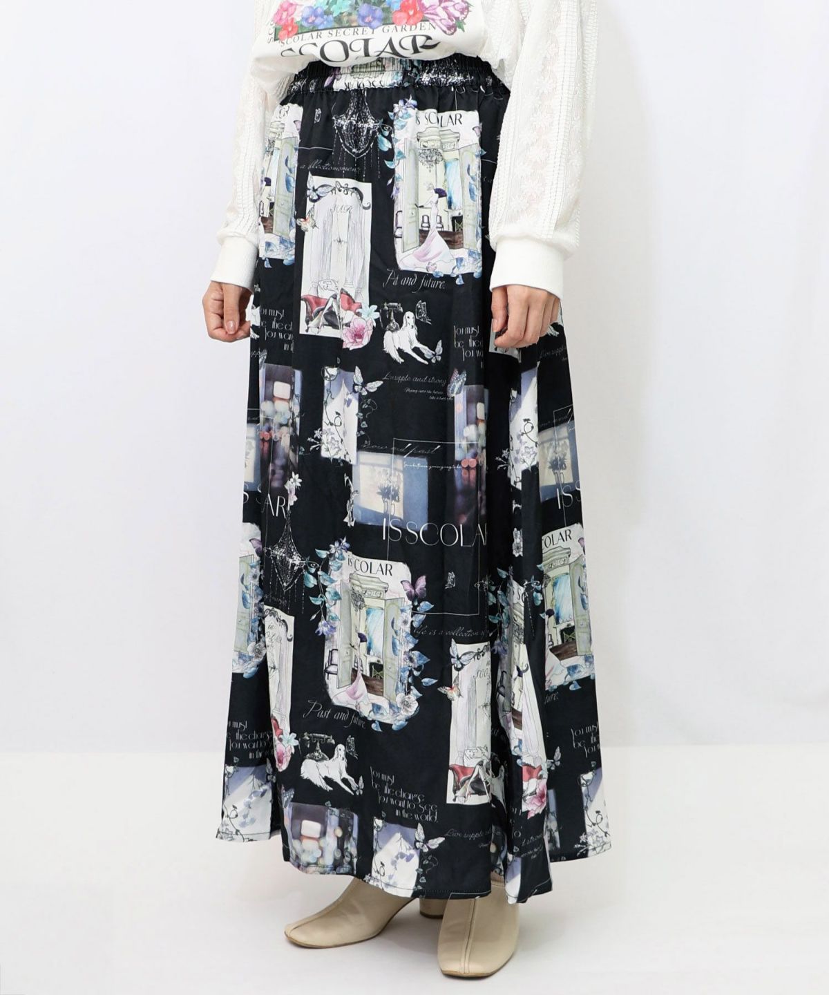現在と過去 イメージプリントスカート-7