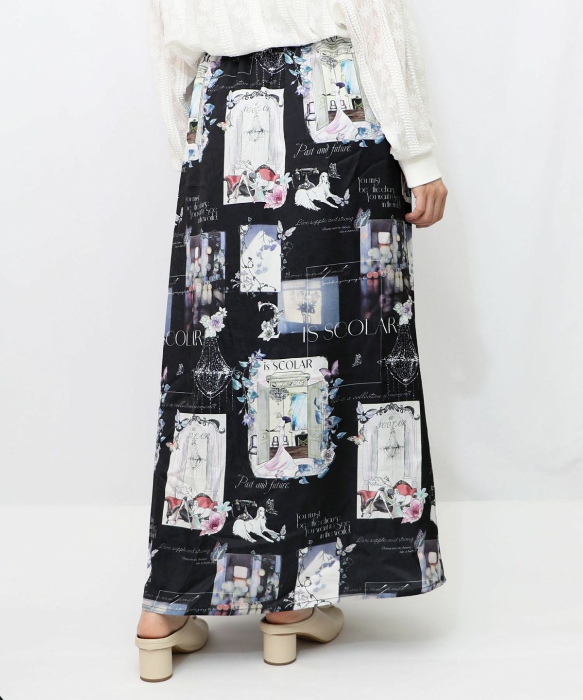 現在と過去 イメージプリントスカート-8