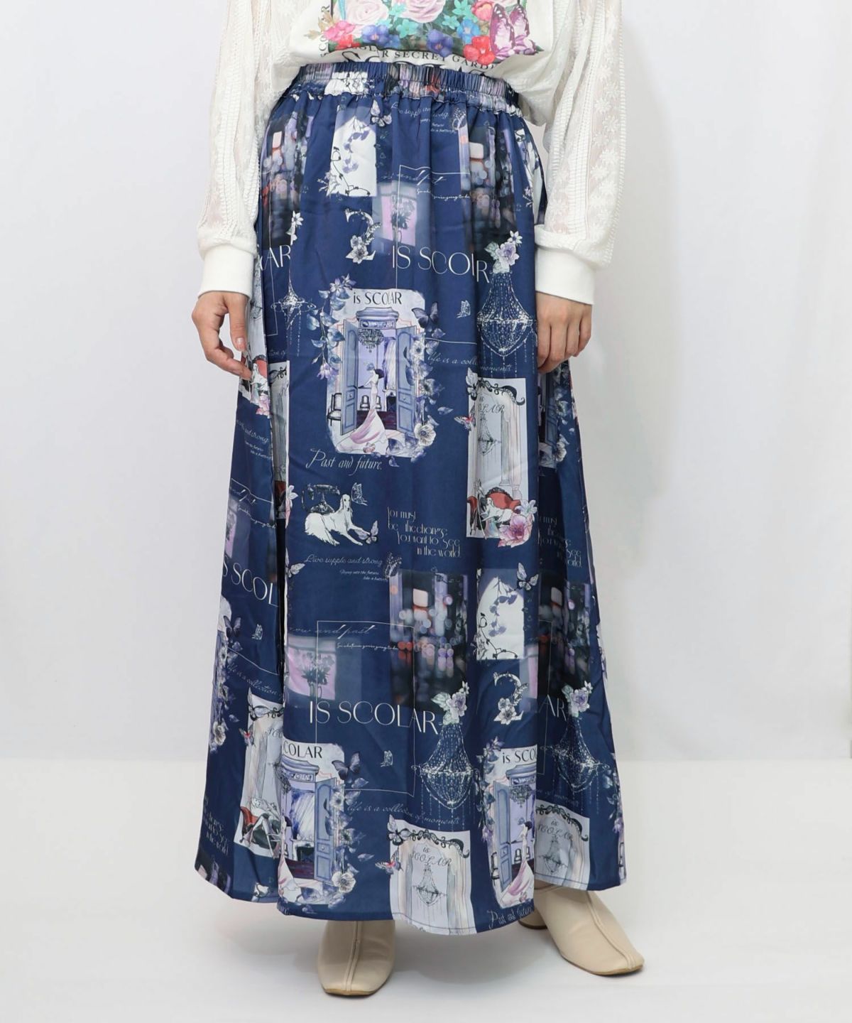 現在と過去 イメージプリントスカート-10