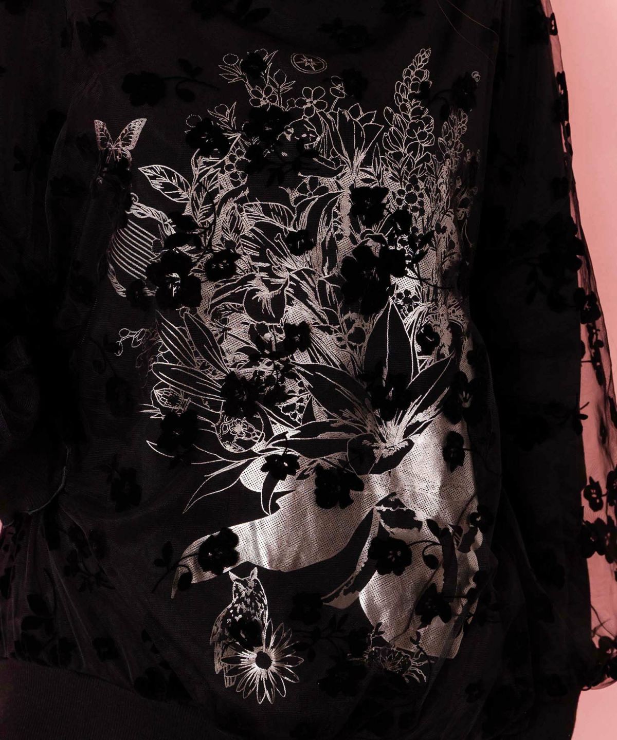 花束柄箔プリントチュール重ねプルオーバー-6