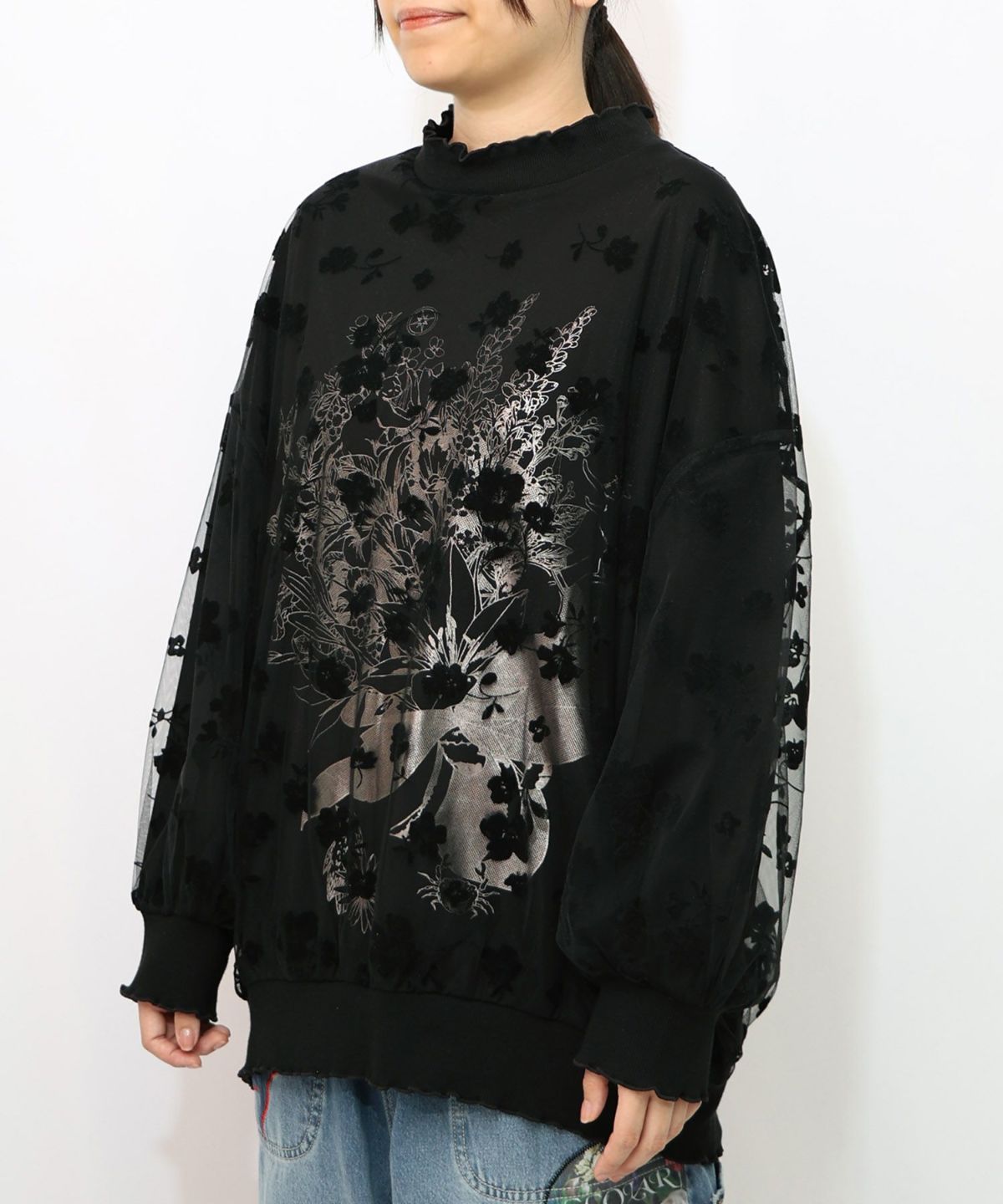 花束柄箔プリントチュール重ねプルオーバー-8