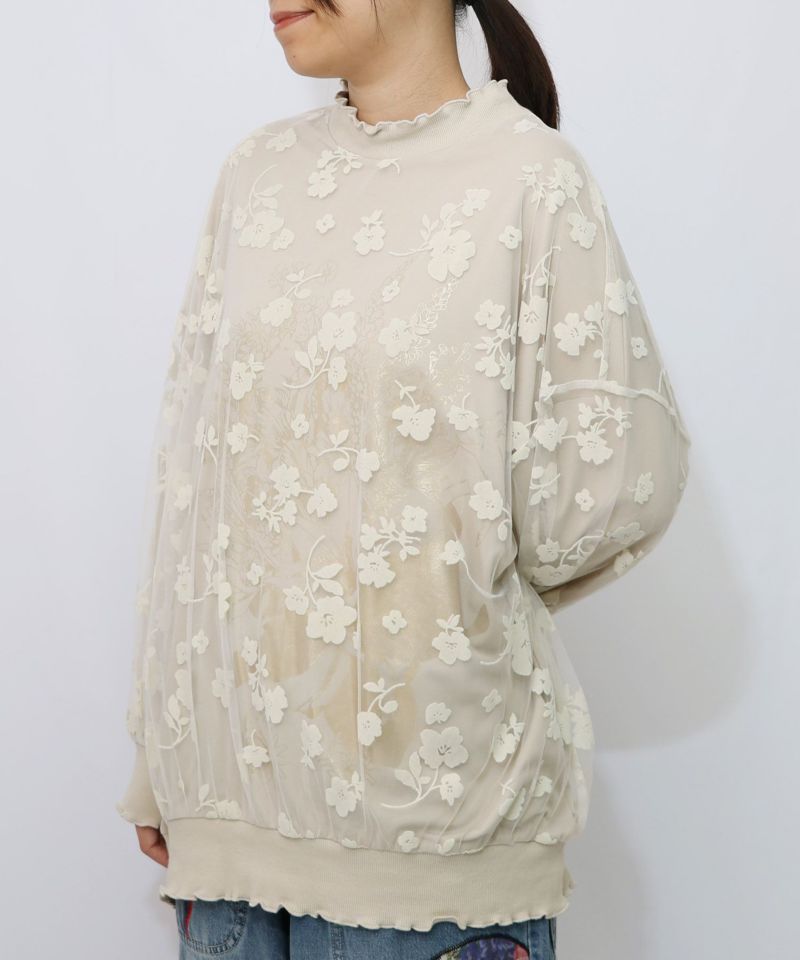 花束柄箔プリントチュール重ねプルオーバー-12