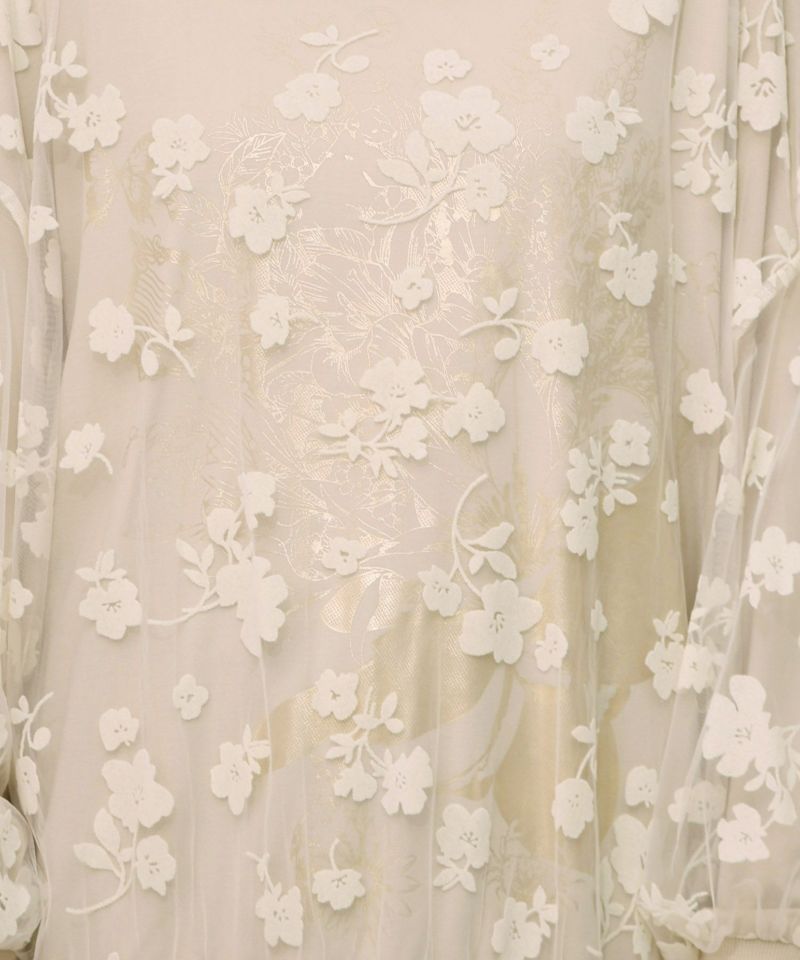 花束柄箔プリントチュール重ねプルオーバー-14