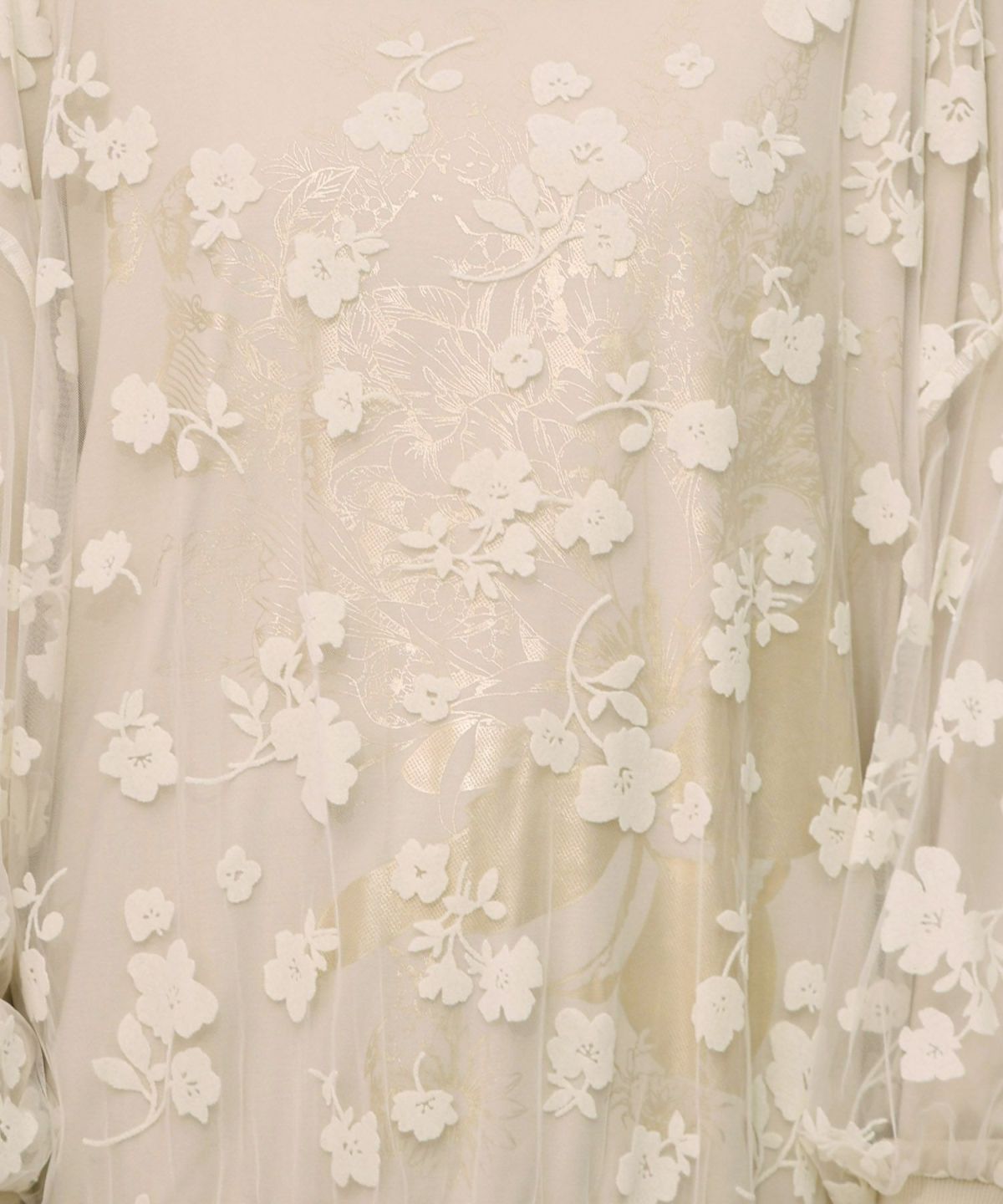 花束柄箔プリントチュール重ねプルオーバー-14