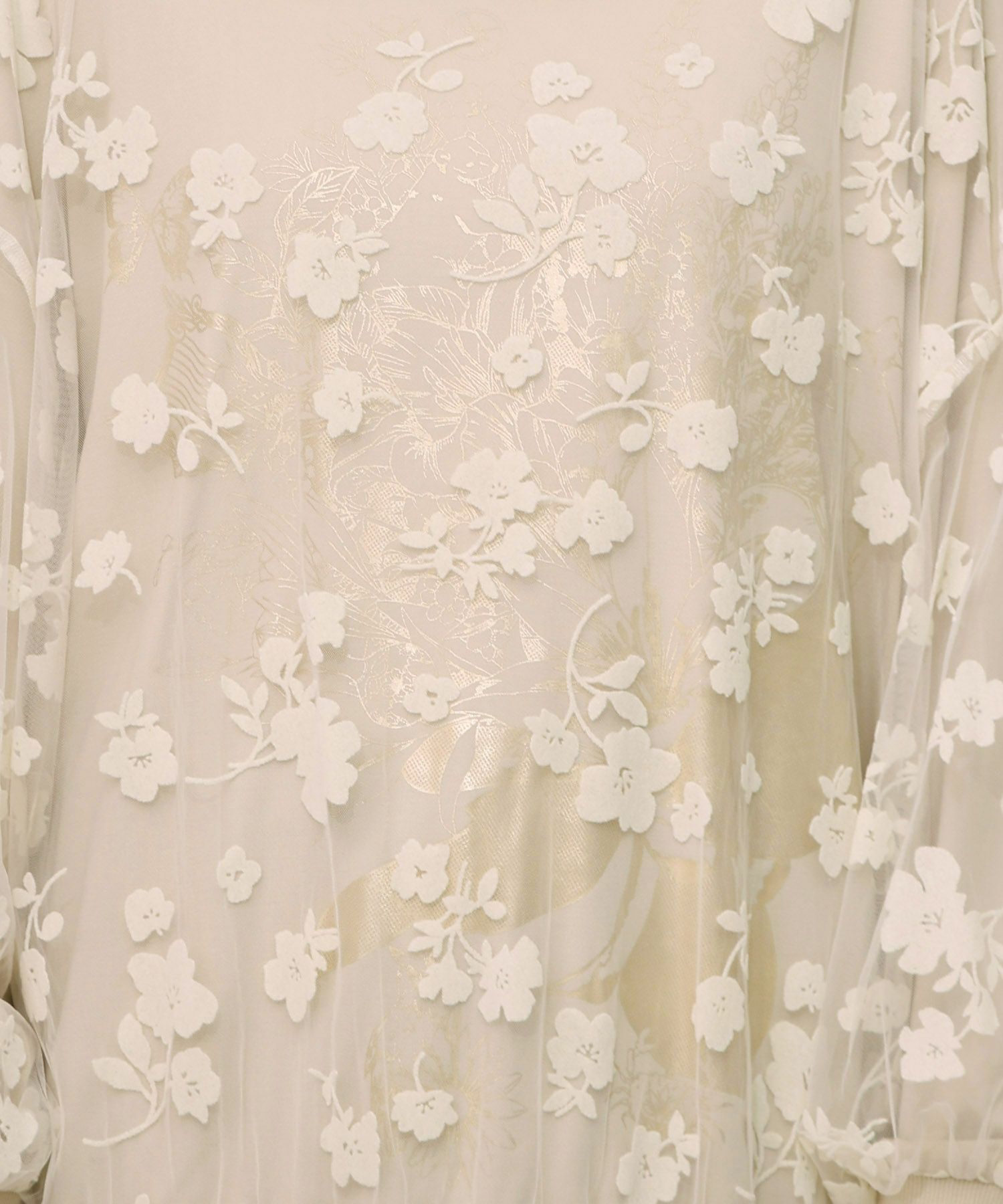 花束柄箔プリントチュール重ねプルオーバー-14