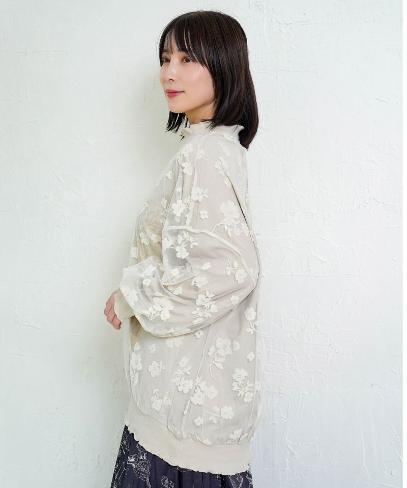 花束柄箔プリントチュール重ねプルオーバー-18