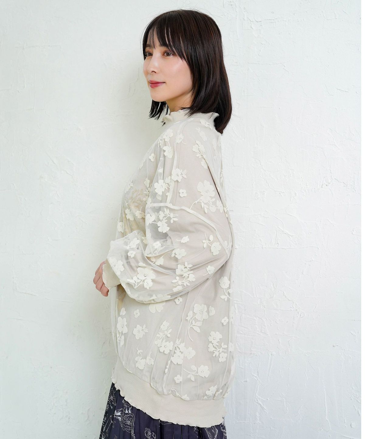 花束柄箔プリントチュール重ねプルオーバー-18