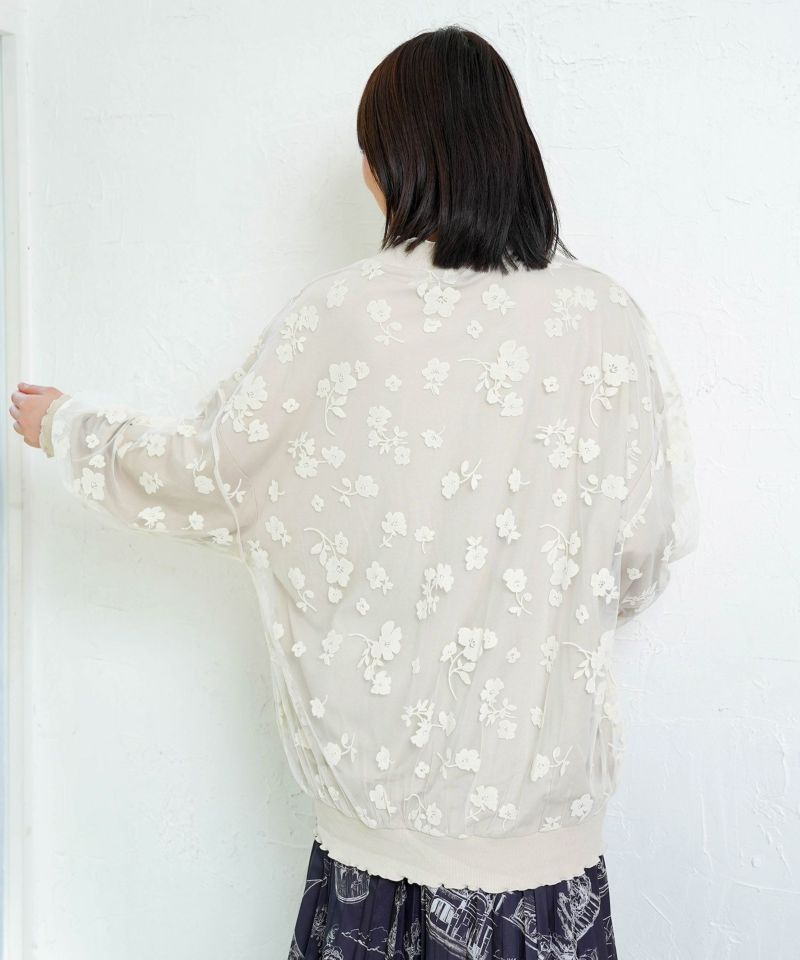 花束柄箔プリントチュール重ねプルオーバー-19