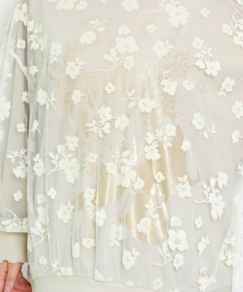 花束柄箔プリントチュール重ねプルオーバー-20