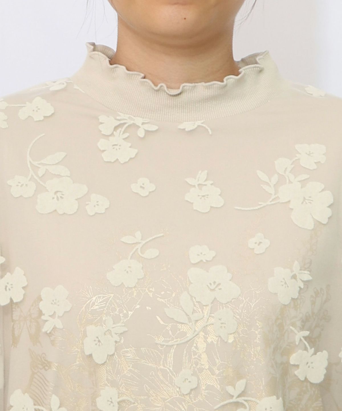 花束柄箔プリントチュール重ねプルオーバー-21