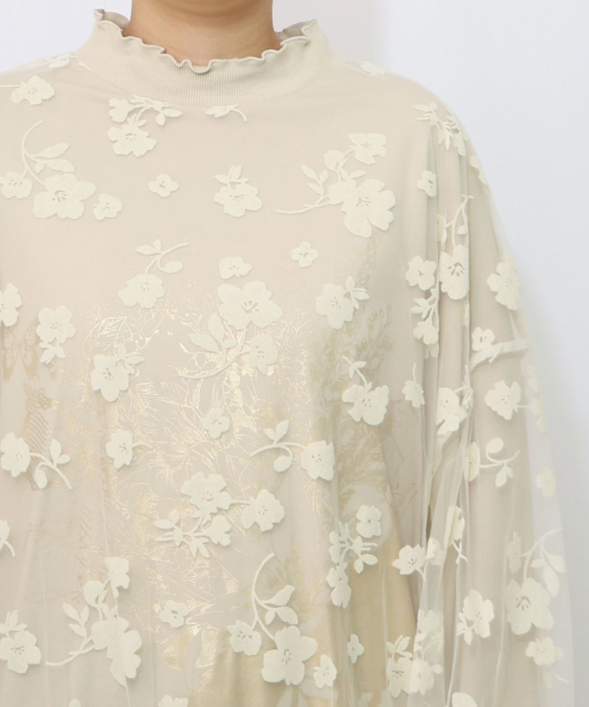 花束柄箔プリントチュール重ねプルオーバー-22