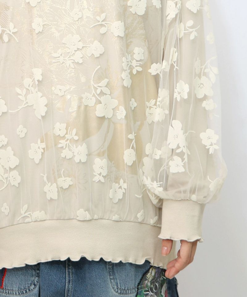 花束柄箔プリントチュール重ねプルオーバー-23