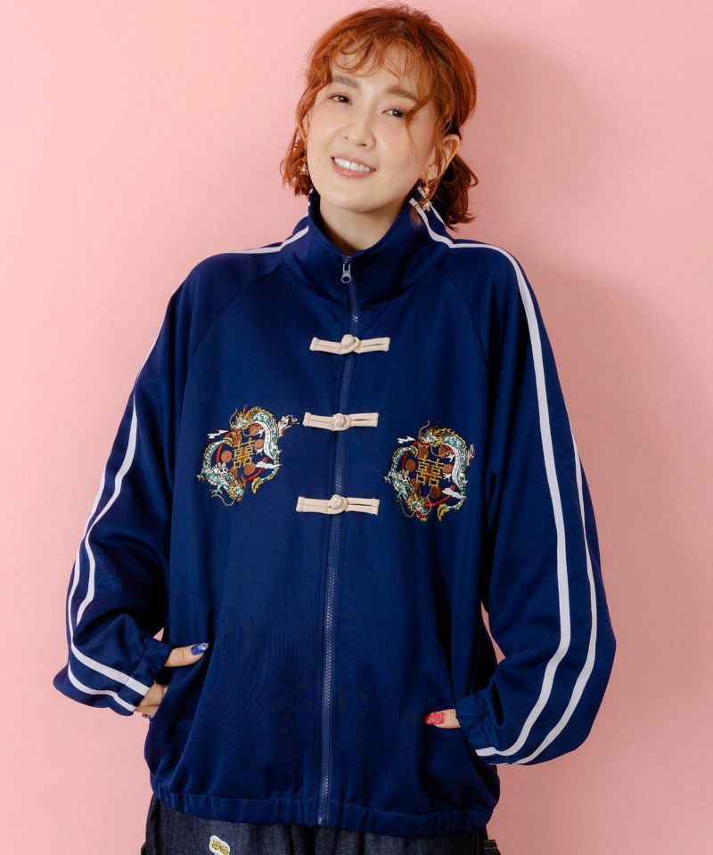 ウサギと龍刺繍 カンフーボタンジャージ-1