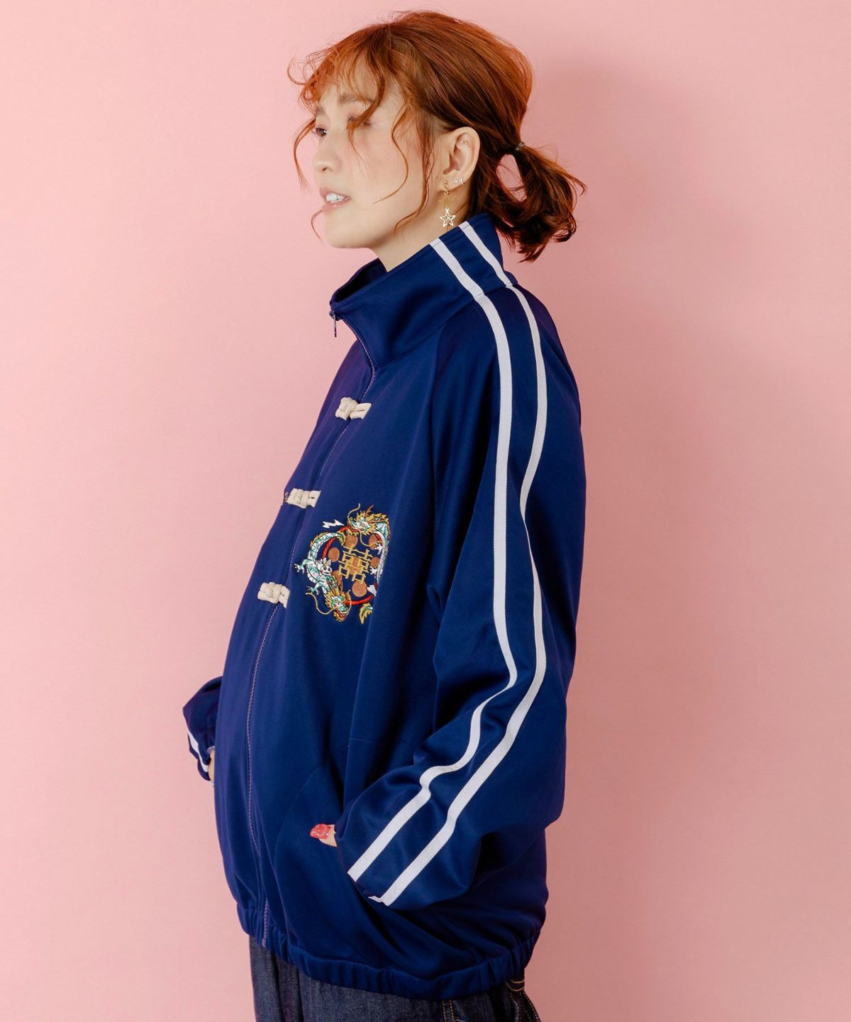 ウサギと龍刺繍 カンフーボタンジャージ-4