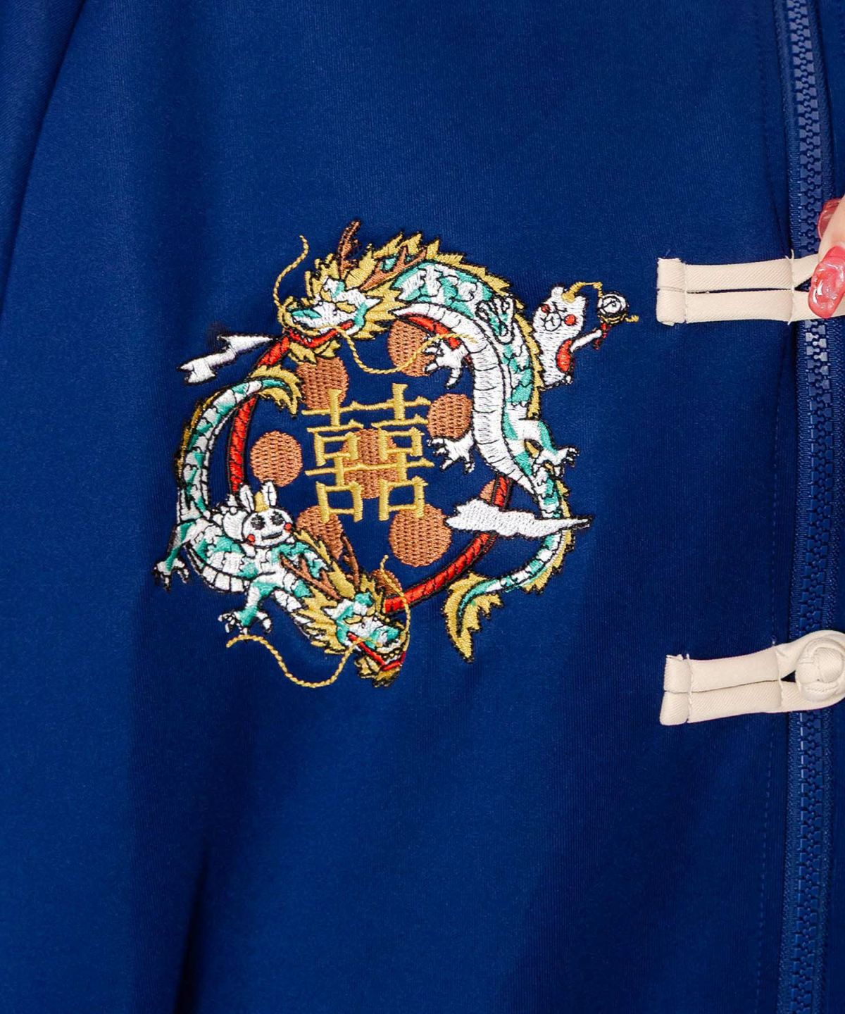 ウサギと龍刺繍 カンフーボタンジャージ-7
