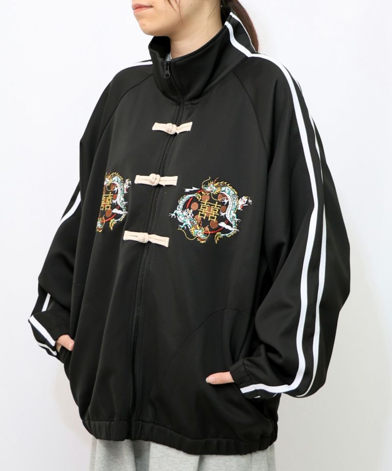 ウサギと龍刺繍 カンフーボタンジャージ-9